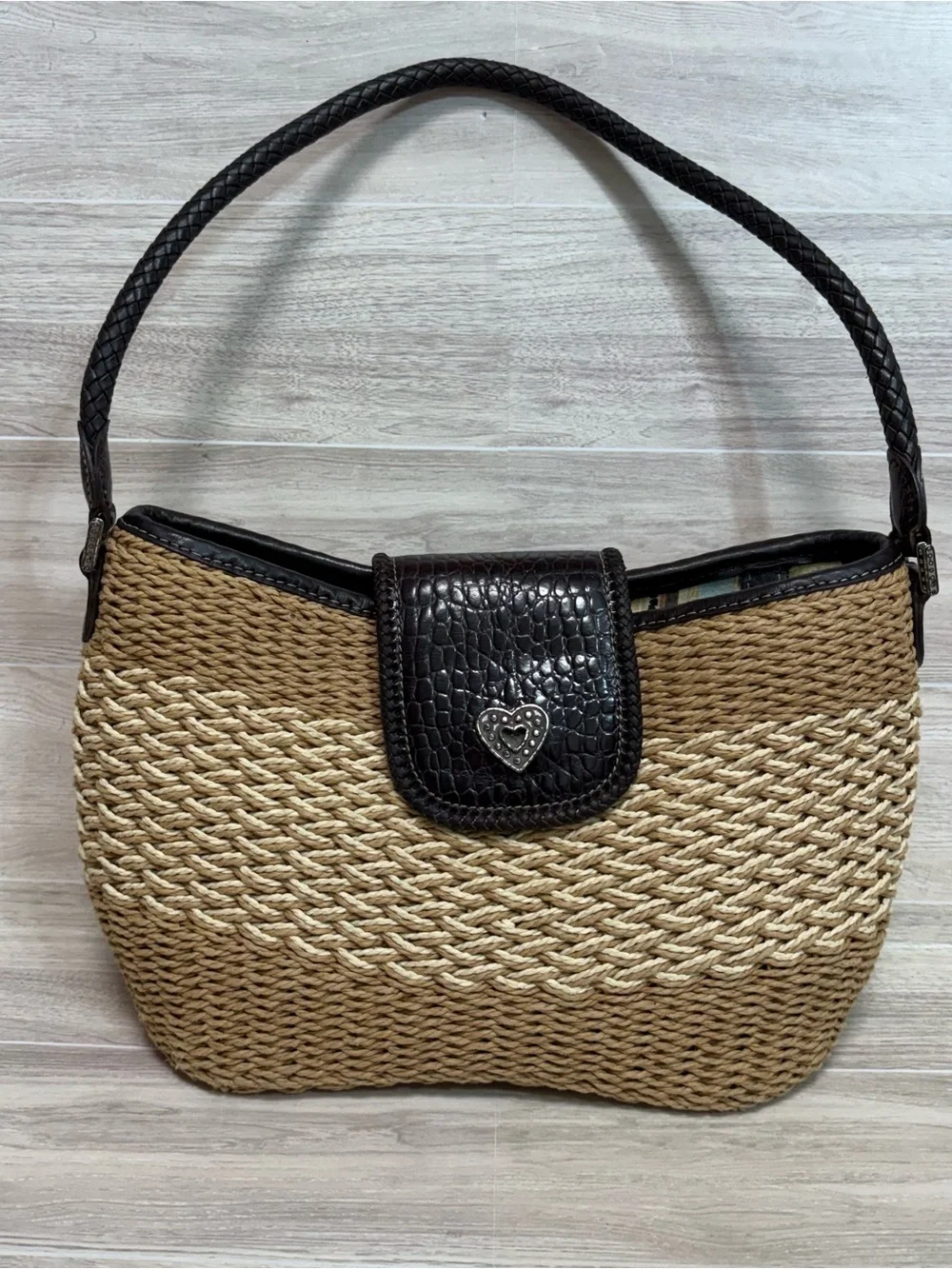 VTG Brighton Tan Woven Rafia / Leather Hobo Shoulder Bag